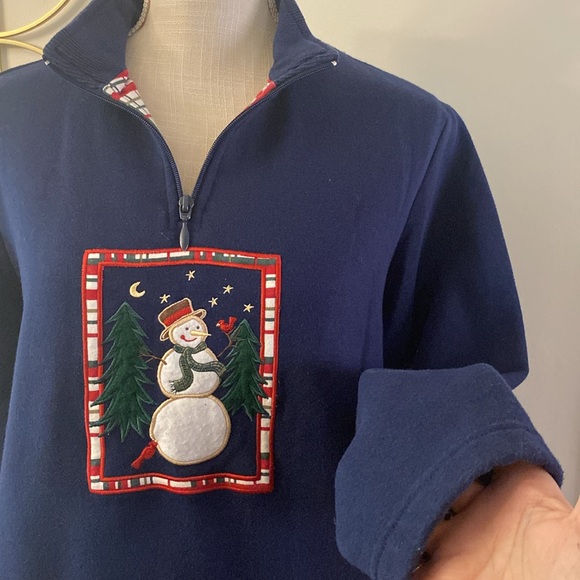 Breckenridge woman’s petite large cotton blend blue sweatshirt snowman 1/4zip - Picture 5 of 12